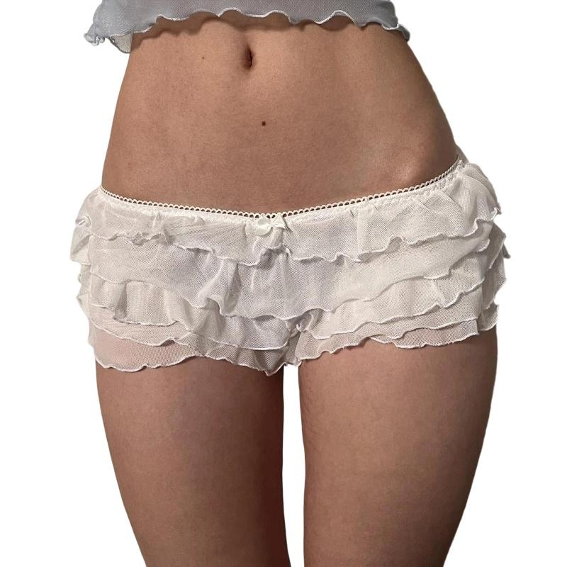 Lamuusaa y2k Bloomers Women Aesthetic Mini Bow Elastic Waist Low Rise Layered Ruffle Under Shorts for Dresses Summer Clothes