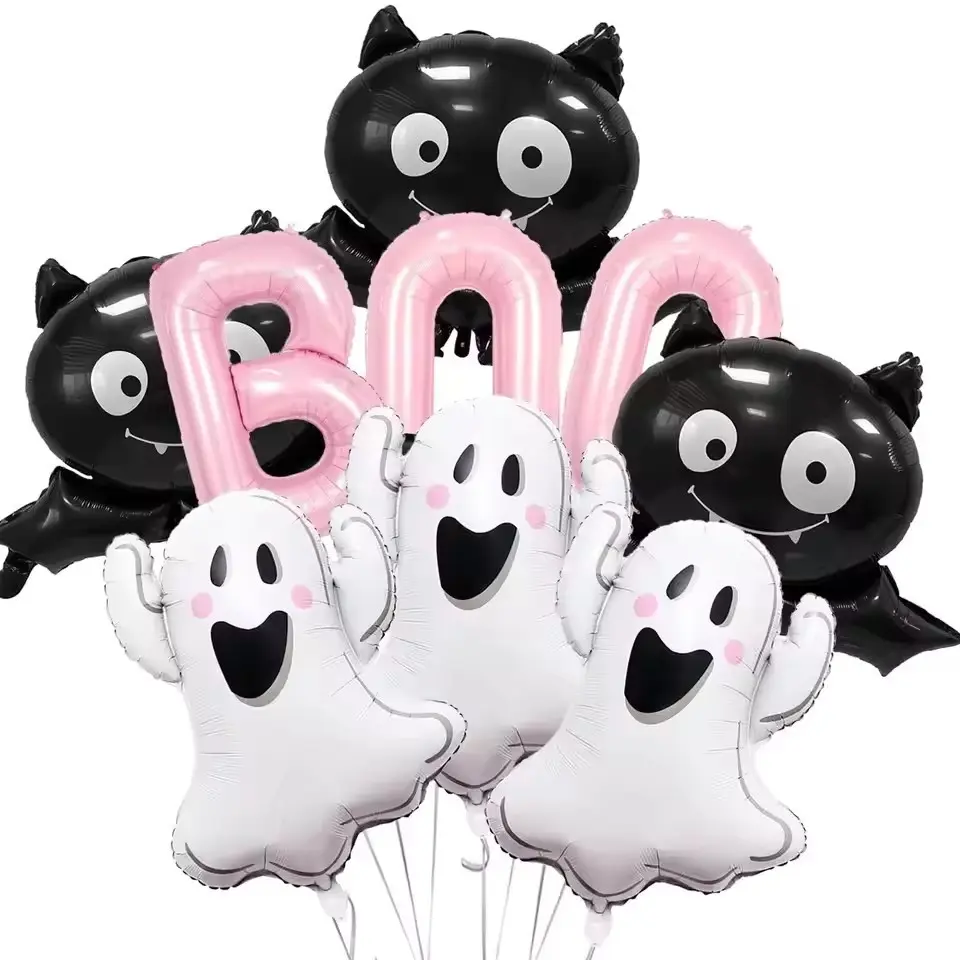 9pcs Halloween Ghost Balloons Set, Boo Ghost Bat Aluminum Foil Balloons, Halloween Party Decorations, Anniversary Theme
