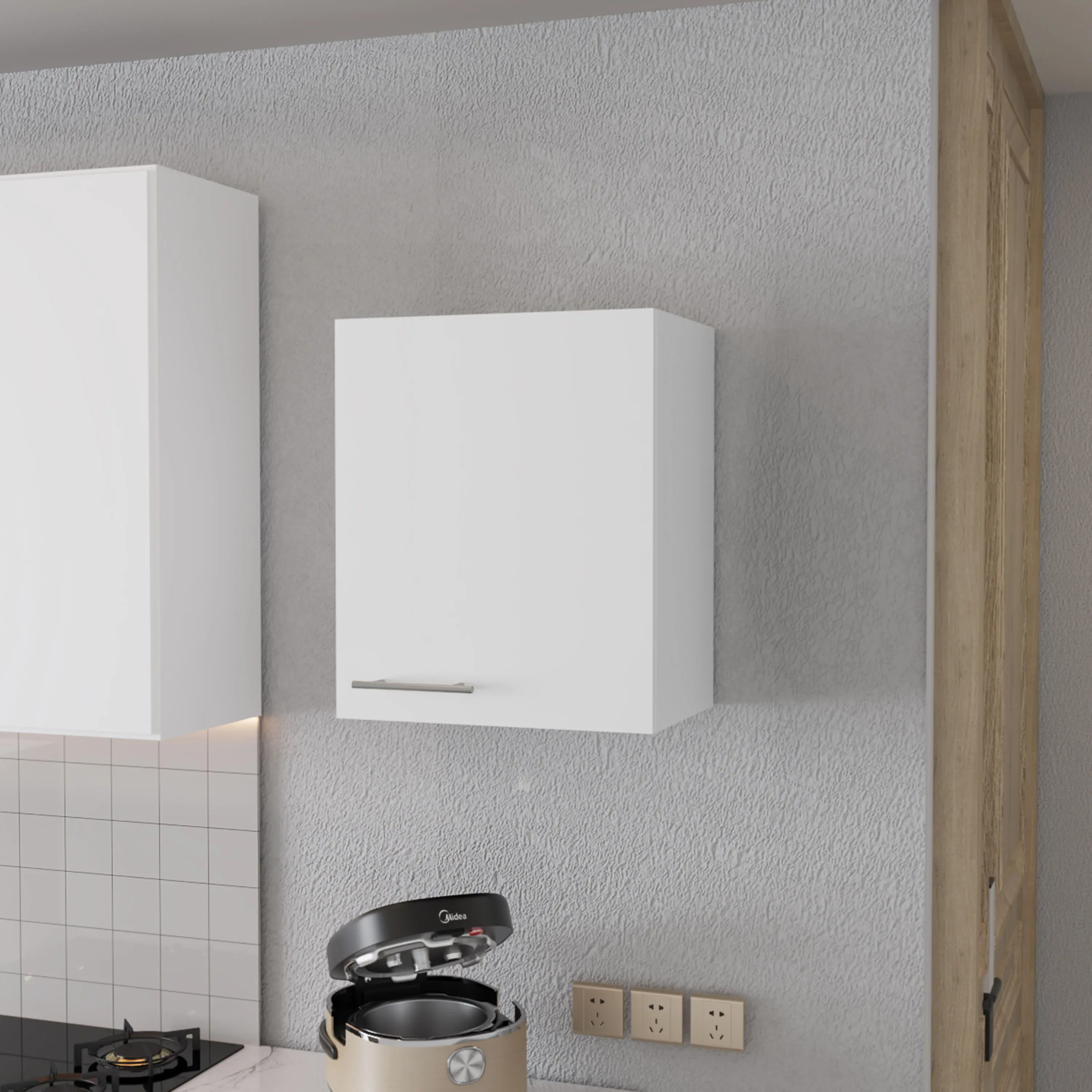 Nokka White Melamine Wall Cabinet with One Door, Modern Kitchen Storage Cupboard for Small Spaces, Easy Clean Surface, 19.7W x 13.1D x 23.6H in