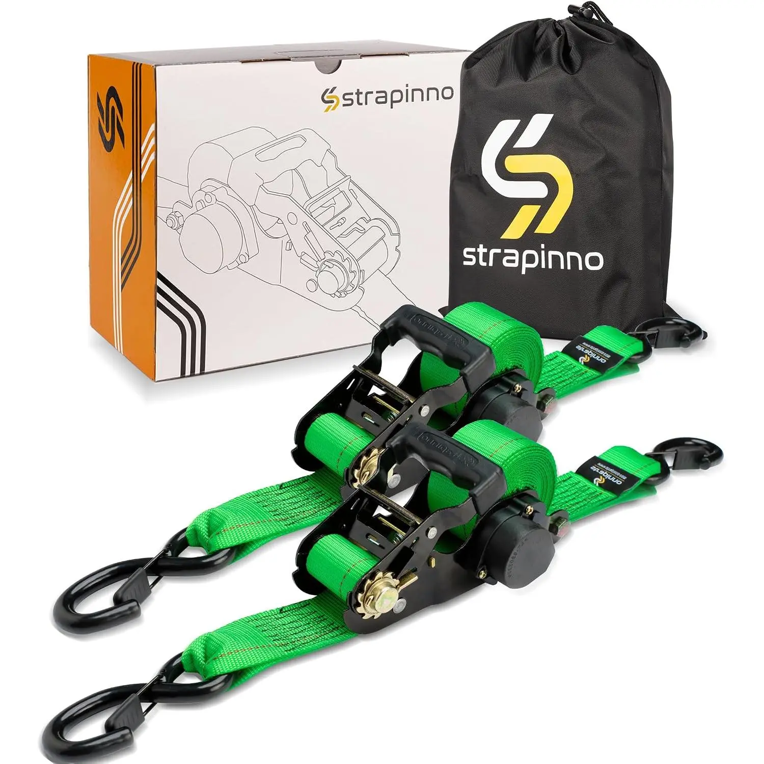 Retractable Ratchet Tie-Down Straps,5,000 lbs Strength- 2 in x 12 ft Duty Ratchet Strap with Safety Lock S for Motorcycles, ATVs, UTVs, Lawn Equipment & Cargo (Green)