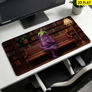 Extra Large cute cartoon eggplant character sitting on bench Mouse Pad,Non Slip Rubber Pad,Desktop Decoration Drotection Pad,Washable,Lock Edge Multi Size,Premium Multipurpose Mousepad For Home,Library,Gift for Family and Friends