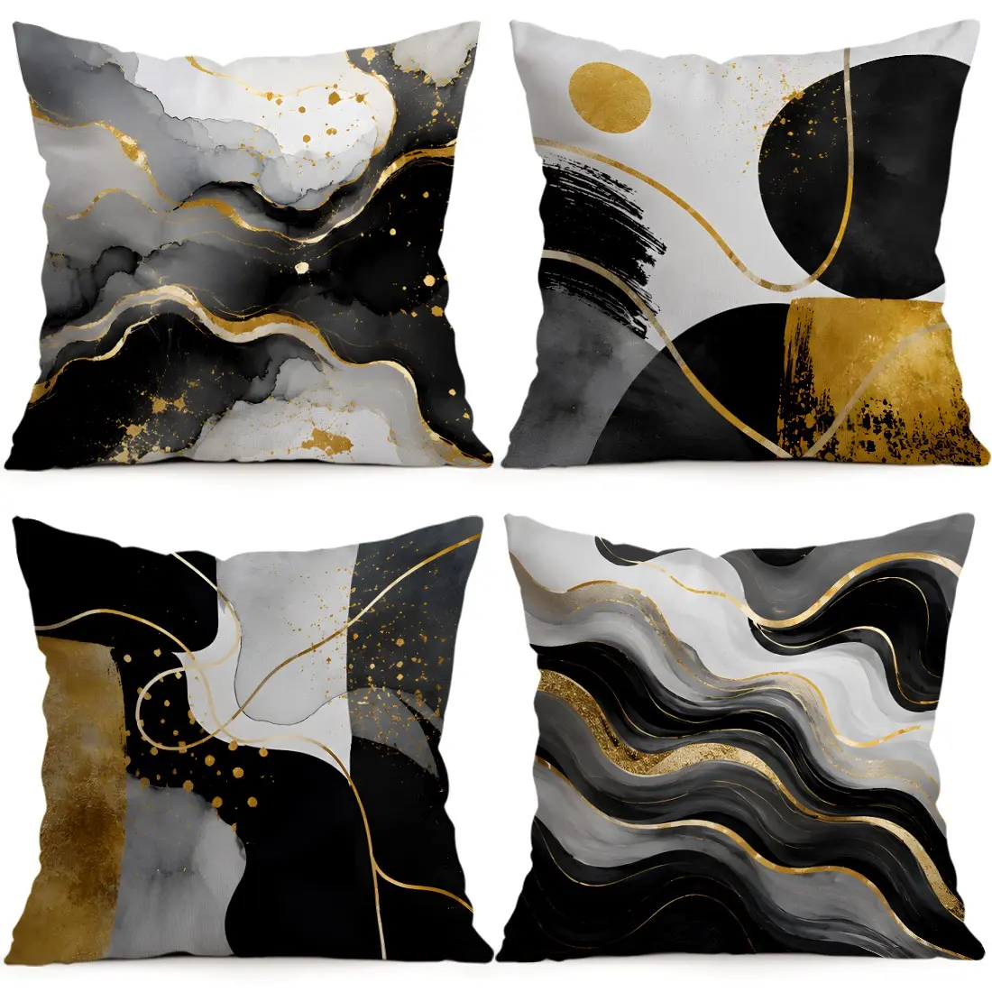 4pcs Modern Luxury Abstract Marble Pattern Cushion Covers, Single Side Print, Living Room Bedroom Home Decor, All Season Use, No Insert Included
