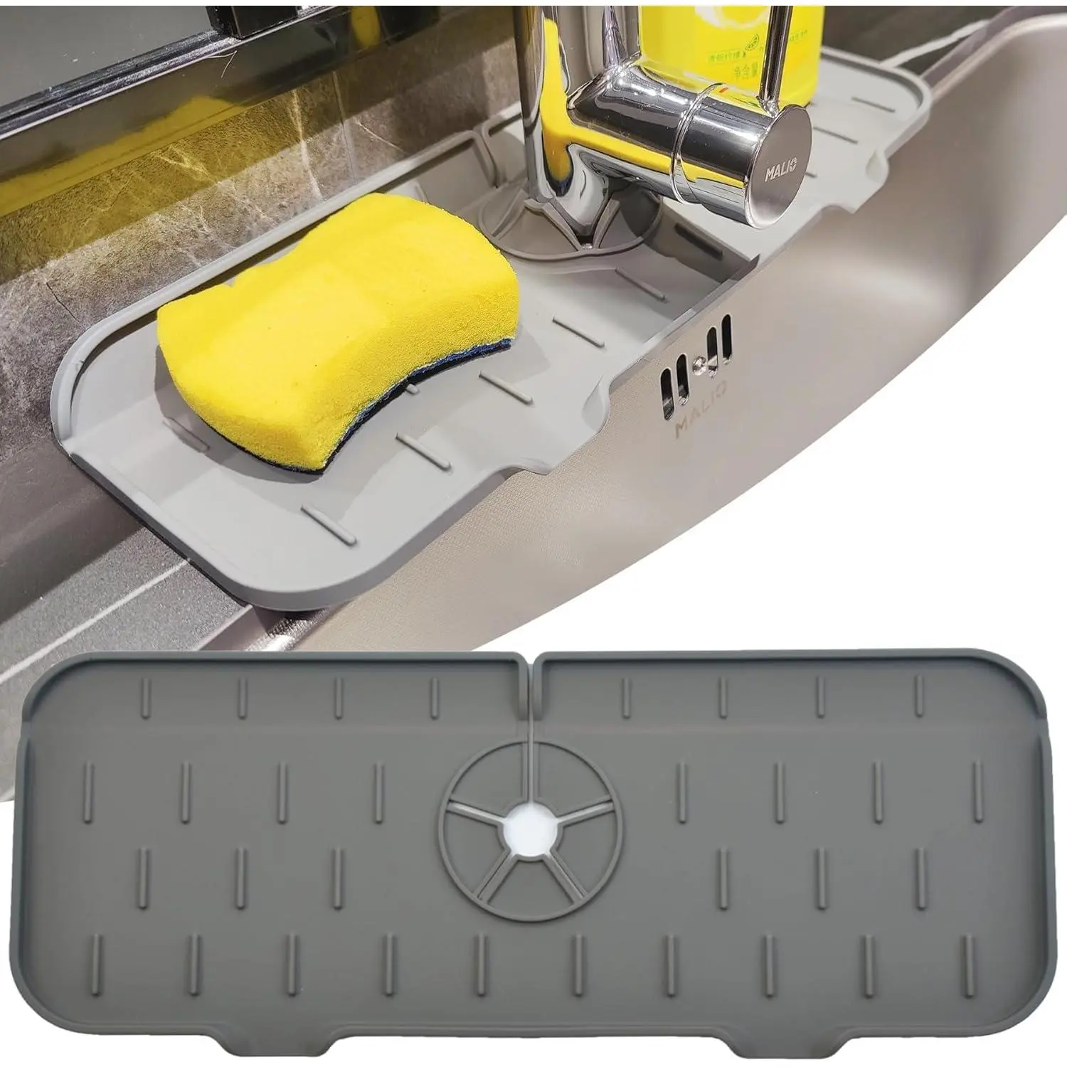 Kitchen Sink Splash Guard  Faucet Mat for Kitchen Sink Grey | Sink drain pad behind faucet, Sink rubber mat around faucet guard & draining mat, bathroom sink protector Water Catcher Mat