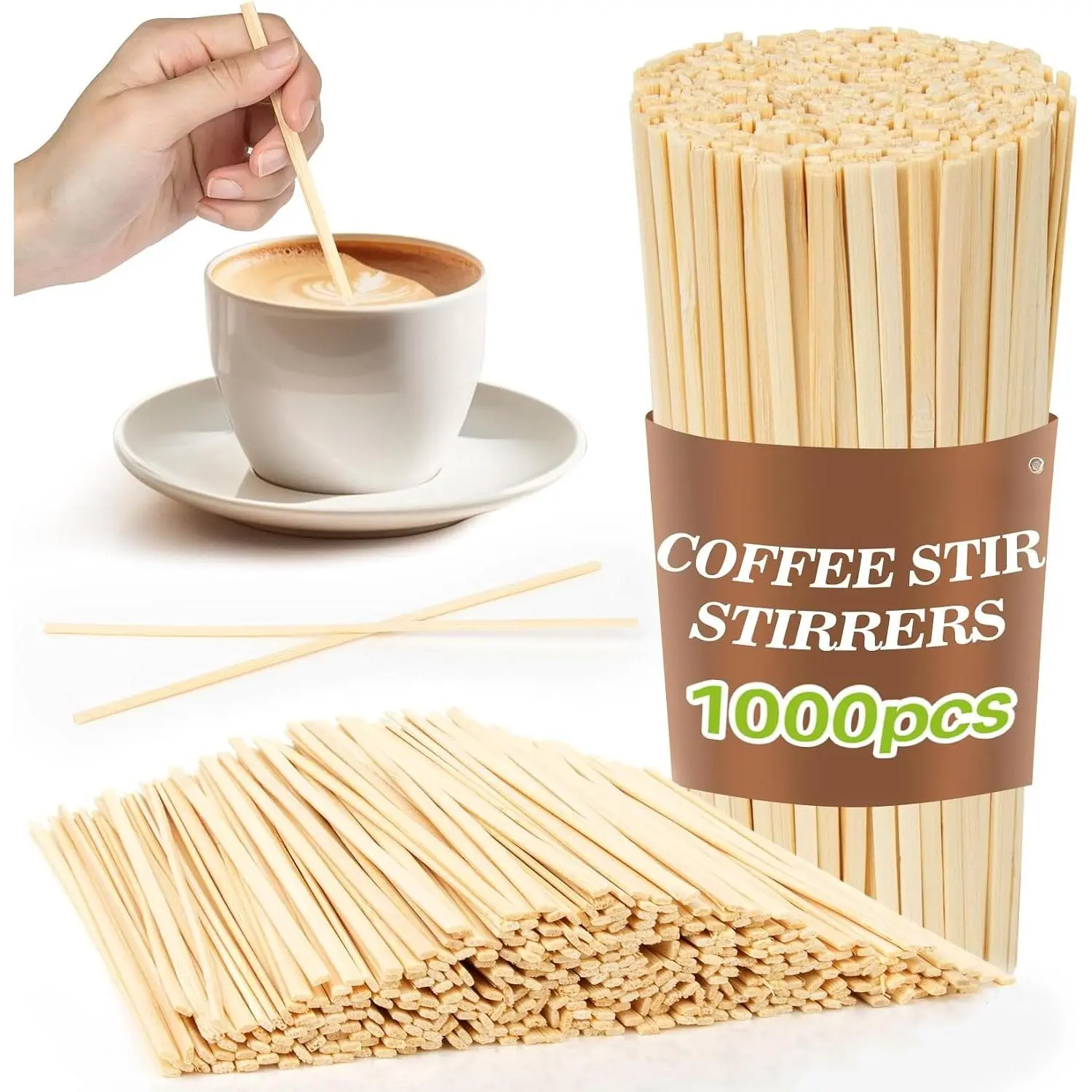 1000 count Wooden Coffee Stirrers - Coffee Stir Sticks Disposable |  Swizzle Stick for Beverage, Coffee, Hot , Milk, Juice, , Party Drink Stirring, Coffee Bar Need, 5.5''