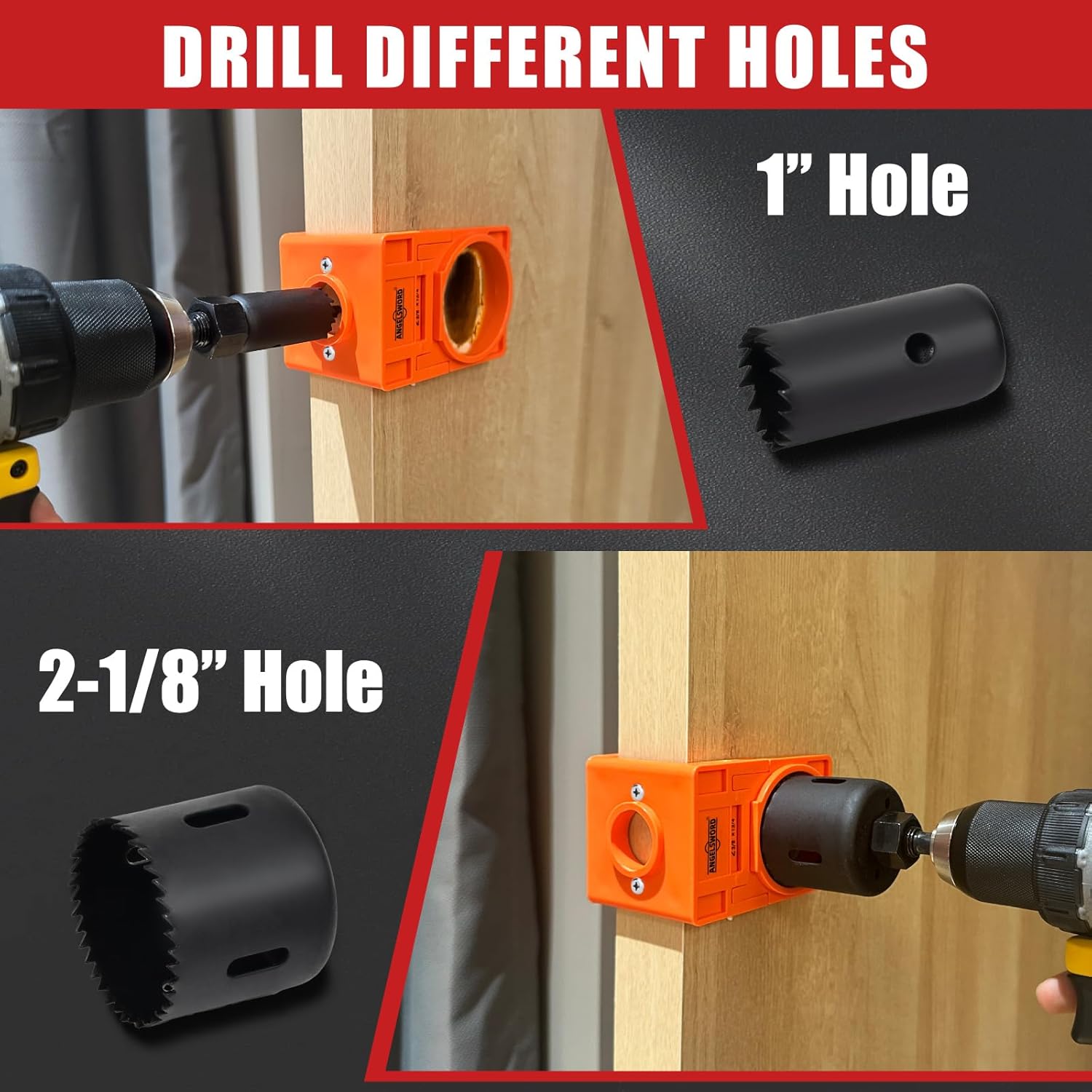 Deurslot installatiekit, 4 stuks gele deurslot jig, houten deuren verstelbare nachtbouten lockset installeren montage gereedschap set met gaten zaagsnijder, voor het installeren van nachtbouten en
