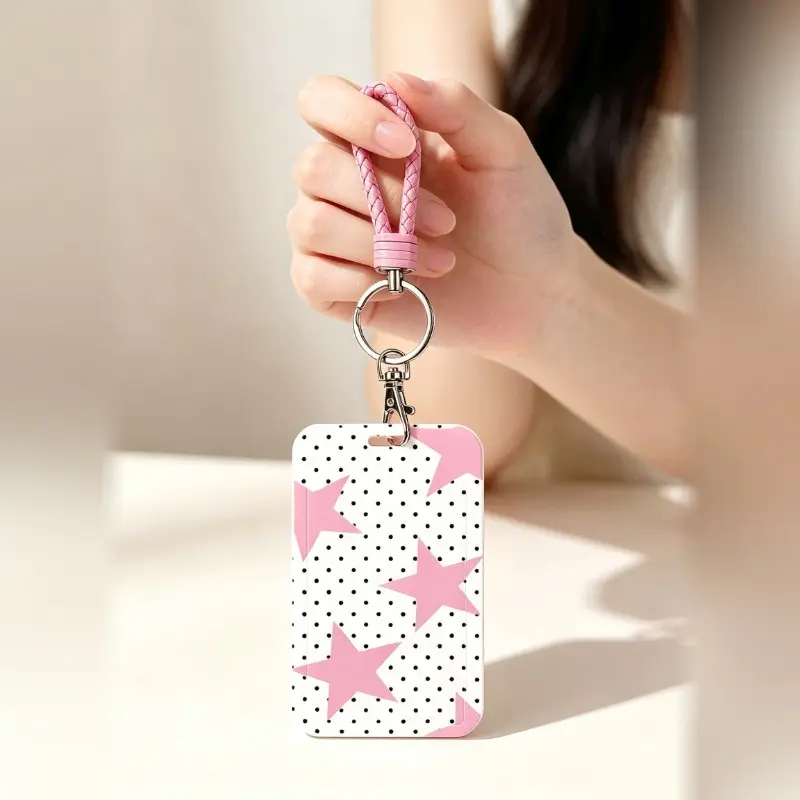 Base Star Polka Dot Card Sleeve, Braided Wrist Strap, Ideal for Student Campus Cards, Office ID, Public Transport Cards