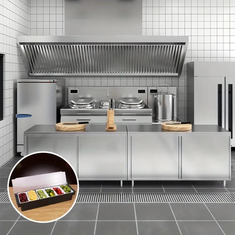 6-grid Ingredient Station, 1 Set Durable Plastic Ingredient Storage Box with Lid, Food Storage Container for Bar, Ice Cream Shop, Salad Bar, Kitchen