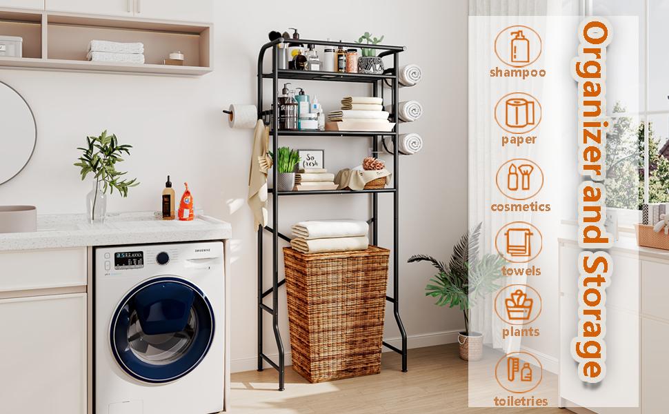 Over The Toilet Storage Metal 3 Tier Bathroom Organizer Shelf with Paper Holder Easy to Assemble & Space Saving Racks Waterproof Over The Toilet Storage Metal 3 Tier Bathroom Organizer Shelf with Paper Holder Easy to Assemble & Space Saving Racks Waterproof