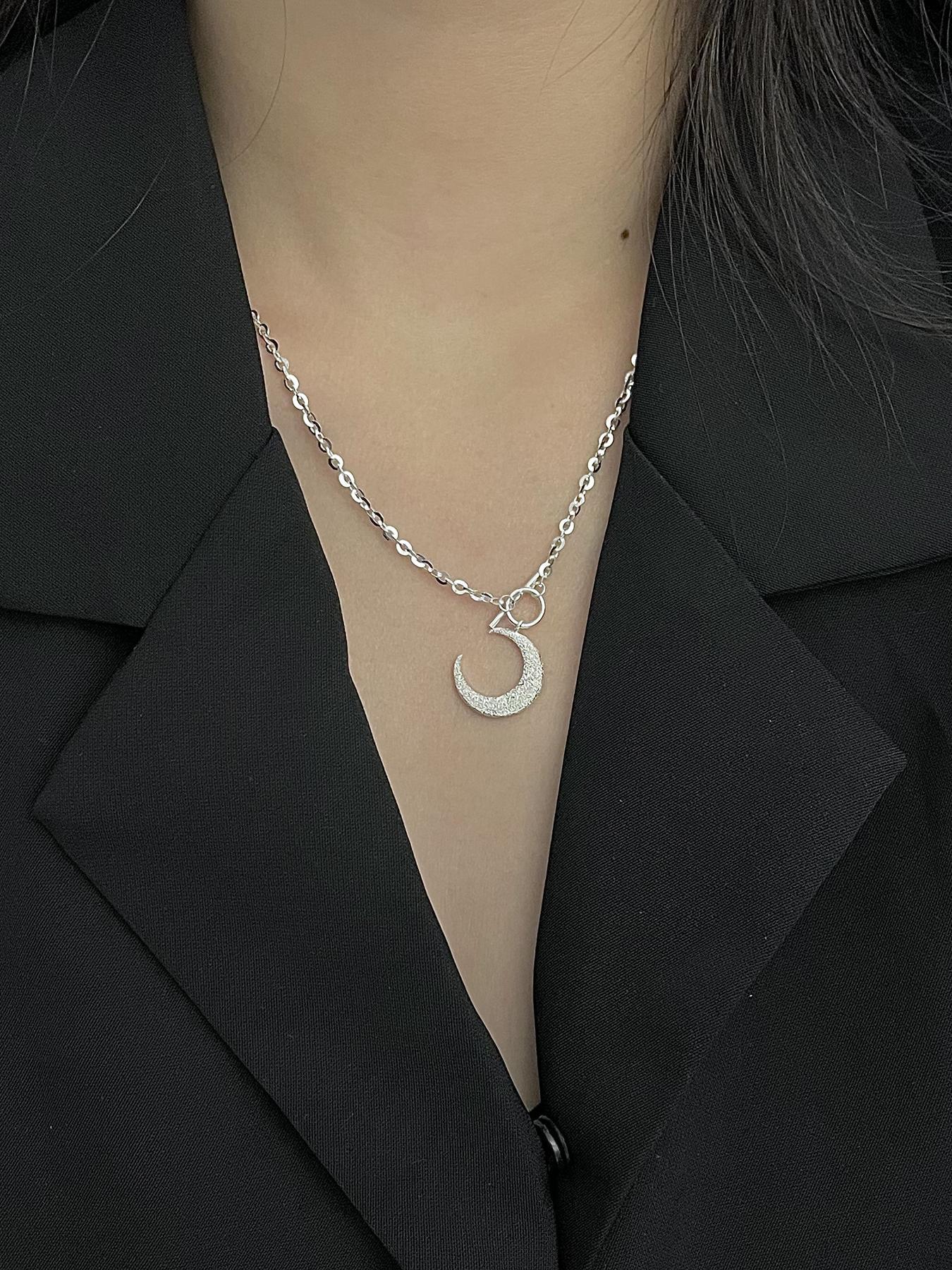 925 Sterling Silver Fashion Moon Design Pendant Necklace for Women & Girls, Fashion Jewelry for Party, Daily Decor, Trendy  Exquisite Jewelry for Birthday Gift