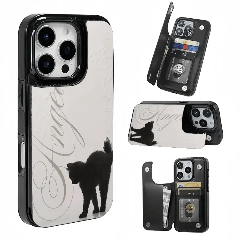 Minimalist Advanced Style Angel Cat Protective TPU Smartphone Cover for iPhone 17-12, with Card Slots for Bank/Transit Cards, Ideal Girls' Gifts, Protective Smartphone Cover, Stylish Cellphone Accessory