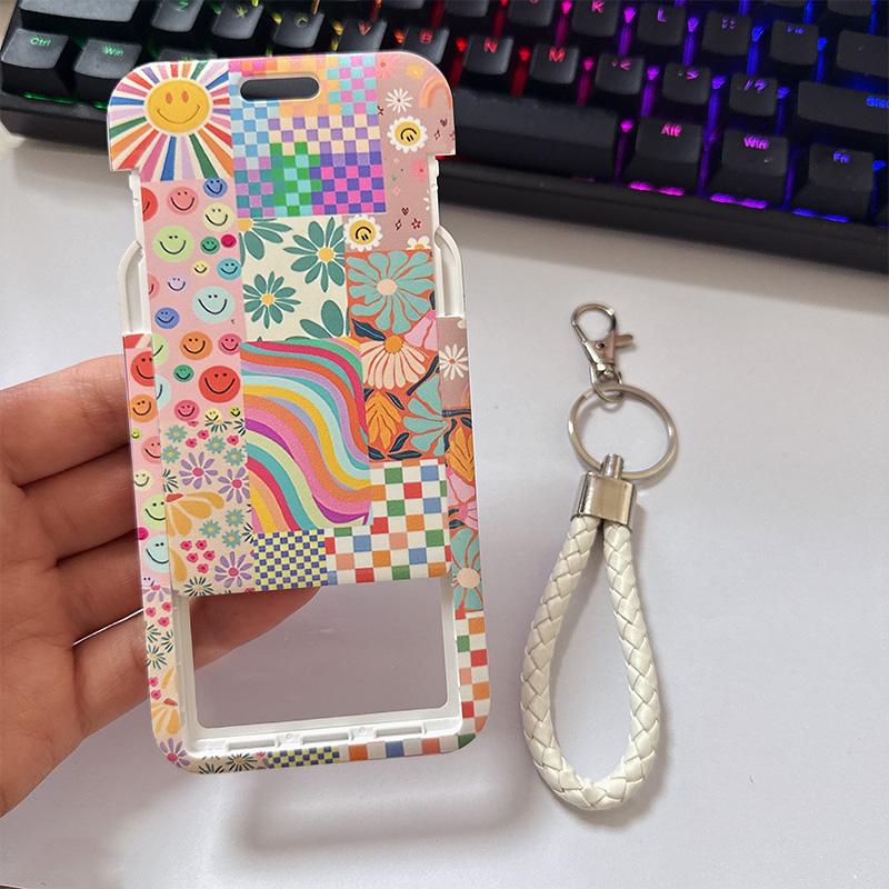 2 pieces of floral ID durable keychain badge holder, suitable for school nurses, office, bus card holder, keychain integrated student meal card, ins lanyard, factory card pick-up and drop-off ID protector, access control