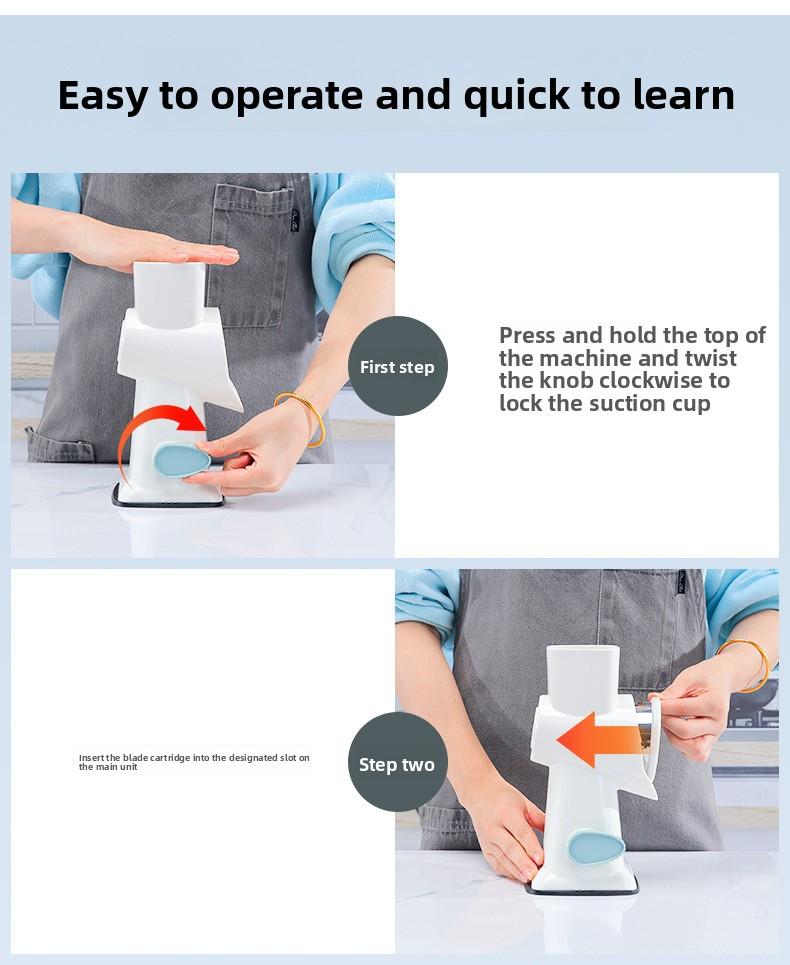 Rotary Cheese Grater, 1-Count Manual Vegetable Chopper with 3 Replaceable Stainless Steel Cutting Blades, Vegetable Shredder and Slicer, Multifunctional Kitchen Utensil, Vegetable Slicer Dicer, Summer Gift # GLOBAL PICKS