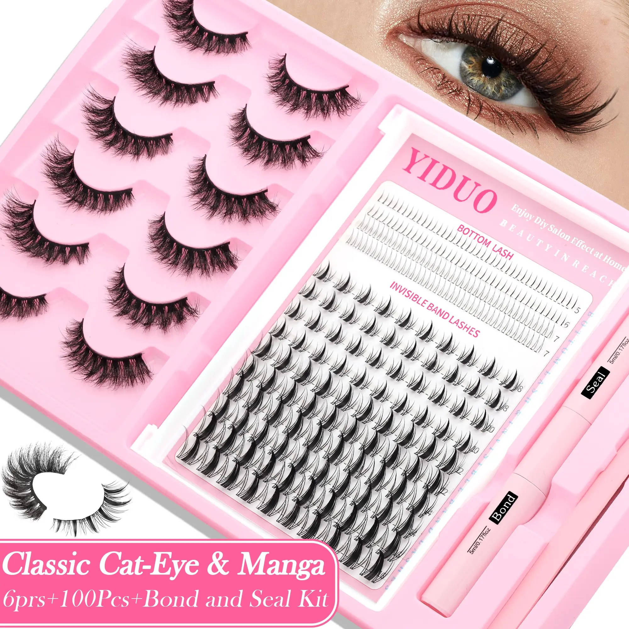 YIDUO DIY Lash Extension Kit – Manga Spike, Classic Cat‑Eye, Bottom Lashes, Bond & Seal, Tweezer. Enjoy salon volume and wispy definition at home. waterproof, long‑lasting. Ideal for spiky manga or winged looks – easy and beginner‑friendly.