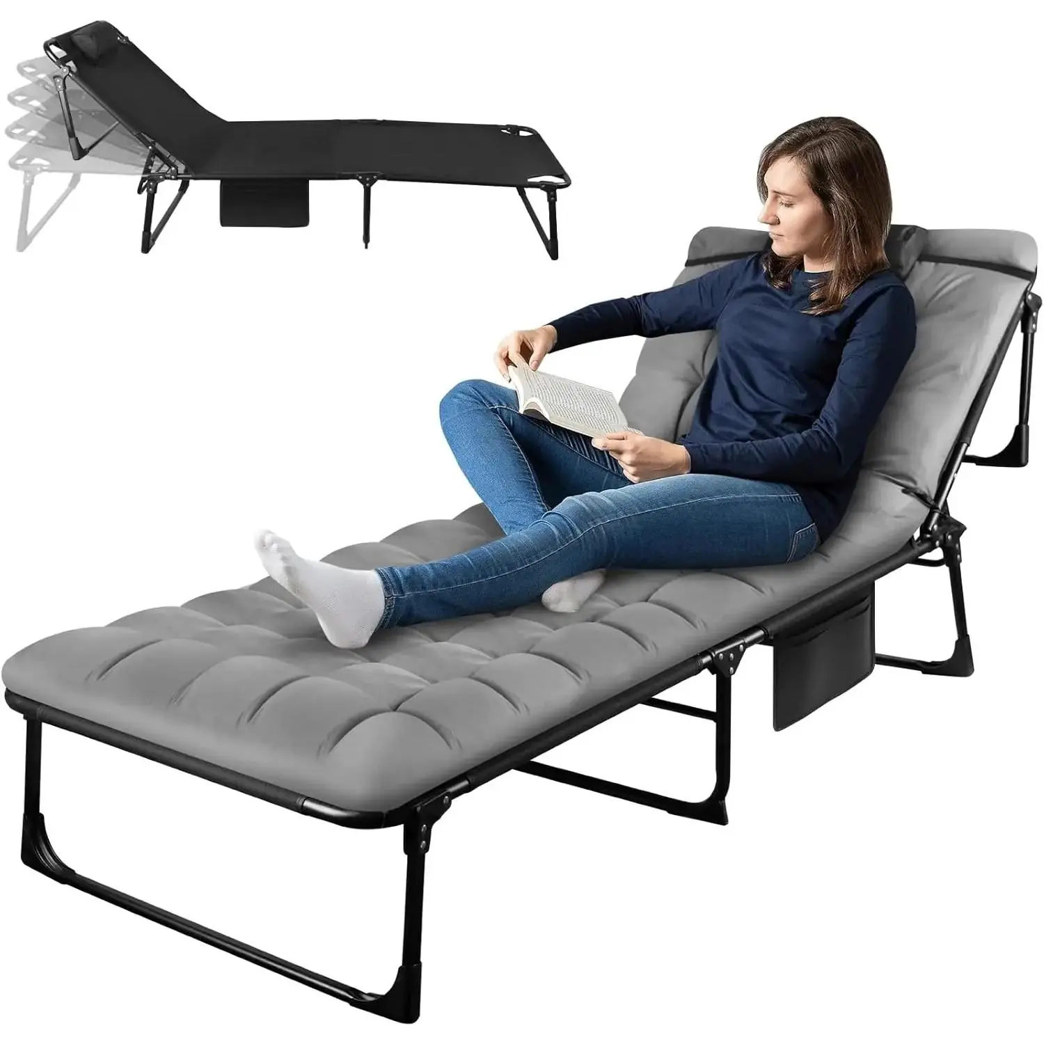 Camping Cot for Adults, Adjustable Reclining Folding Camping Cot Sleeping Bed Cots, Portable Cot Bed with Mattress for Camping Travel Tent Day Bed Outdoor & Indoor Home Guest