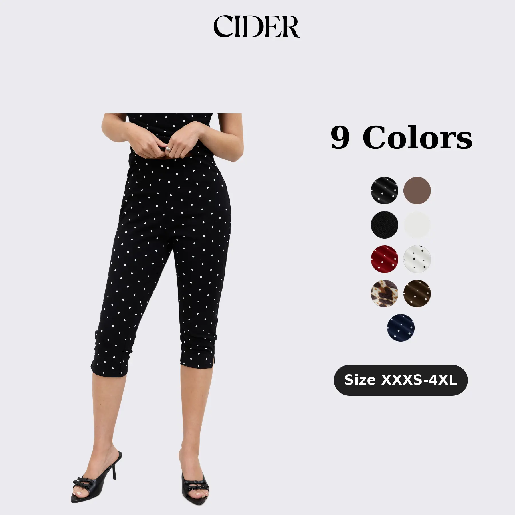 Cider Vintage Summer Polka Dot Capri Pants for Casual Daily, Elegant Cropped Leggings, Ladies Stretch Trousers, Retro Holiday Outfits, Basic Gauchos Pants Lady Bottoms SummerFinds