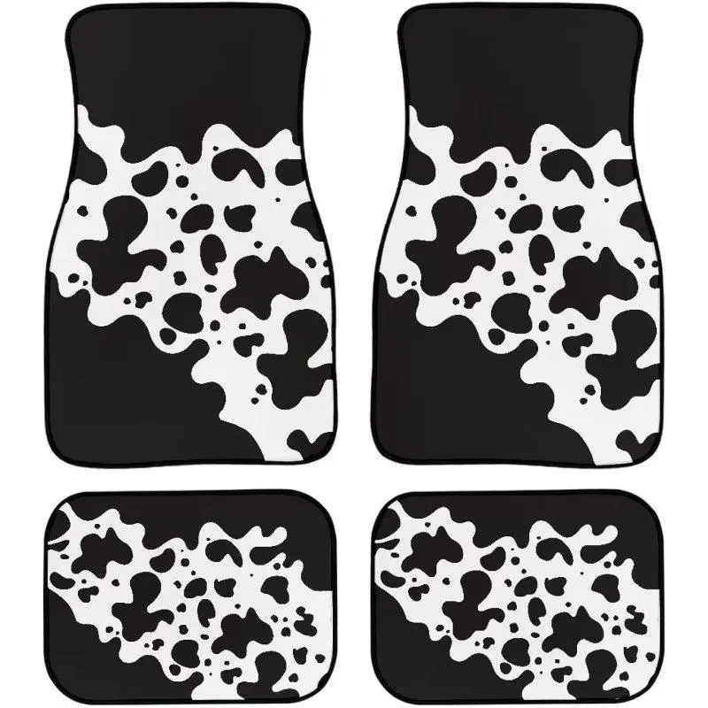 Cow Pattern Heavy Duty Car Floor Mats - Stylish Rubber Carpet Set of 4 with Sunflower Print, All-Weather Fit for Cars, Trucks