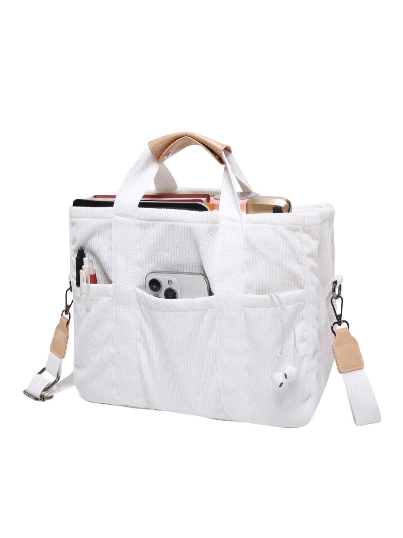 Solid Color/Flower/Fruit/Heart Pattern Storage Tote Bag for Women, Large Capacity Tote Bag, Multiple Pocket Work Bag, Multipurpose Tote Organizer, Travel Essentials Carryall, Travel Accessory Bag
