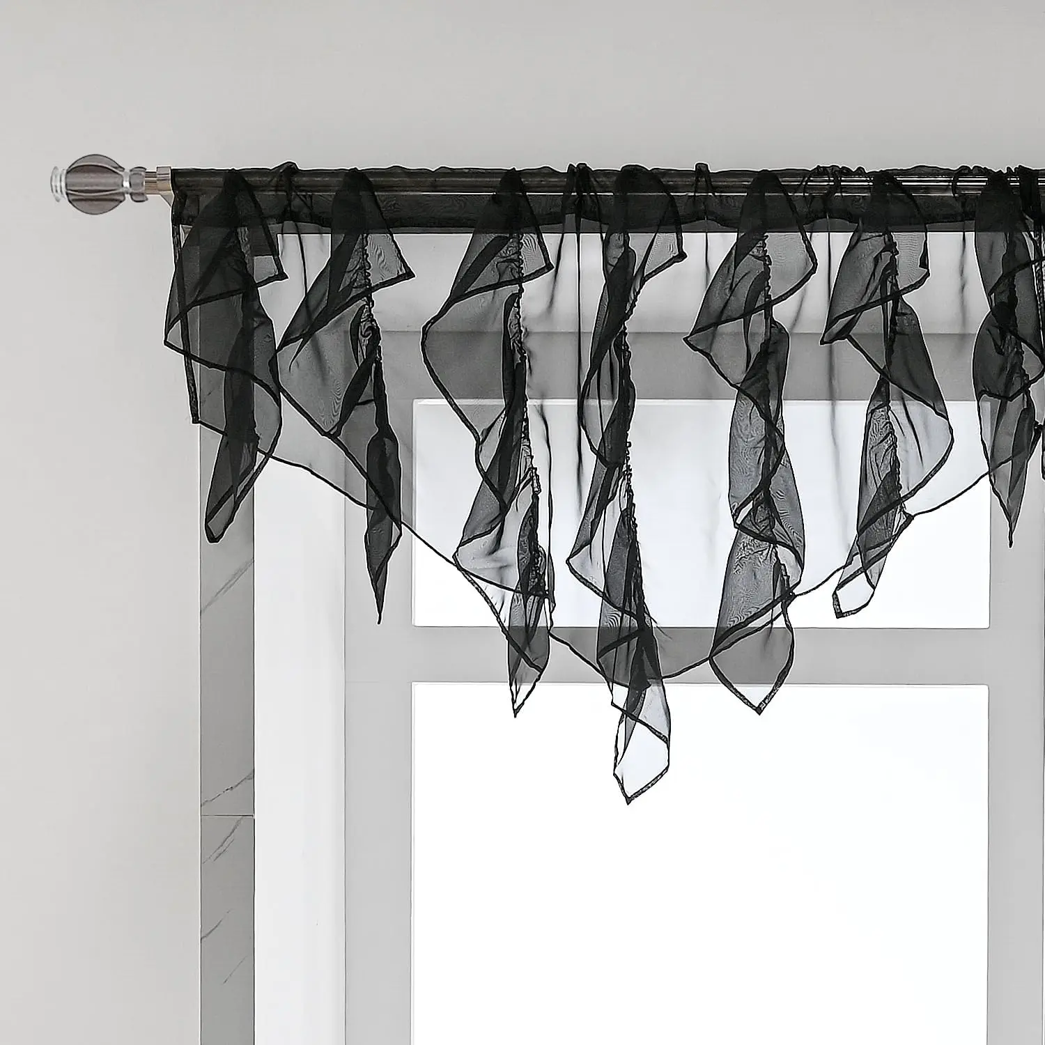 Ruffled Voile Semi Sheer, Living Room Ruffle Curtains, Girls Daughters Bedroom Window 52x26 Inches (Black-)