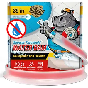 Shower Threshold Water Dam Barrier 39" - Transparent Collapsible Walk in Shower Water Guard - Door Bottom Seal Strip Leak Guard