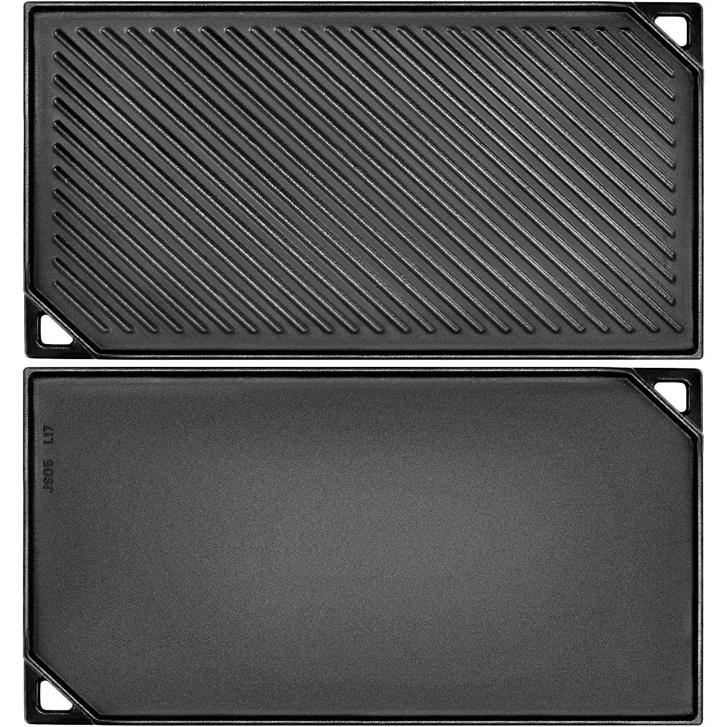 GGC Reversible Cast Iron Griddle, 16.5" x 9.5" Rectangular Griddle Pan | Double Sided Griddle Pan Perfect for Gas Grills, Stove Tops and Outdoor Cooking, Baking Flat and Ribbed Griddle Plate