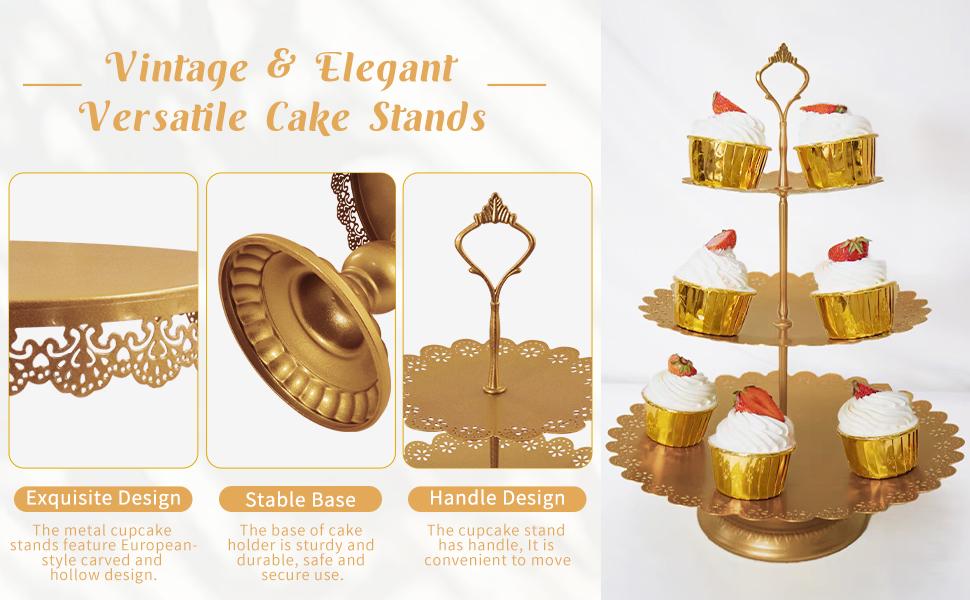 Set of 9 Cake Stands Metal Cupcake Stand Set Multiple Styles Candy Fruit Display Tower Dessert Plate Cake Serving Tray for Birthday Party Wedding Anniversary Shower Engagement (Gold)