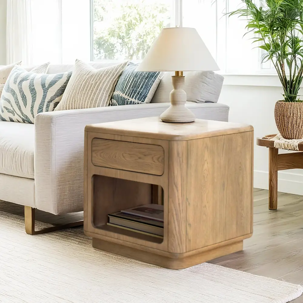 Nokaa Driftwood End Table for Living Room, Rustic Wood Side Table with Natural Finish, Compact Accent Table for Small Spaces, Bedside Nightstand Alternative, Sturdy Sofa Table for Home Office, Easy Assembly, 1-Pack