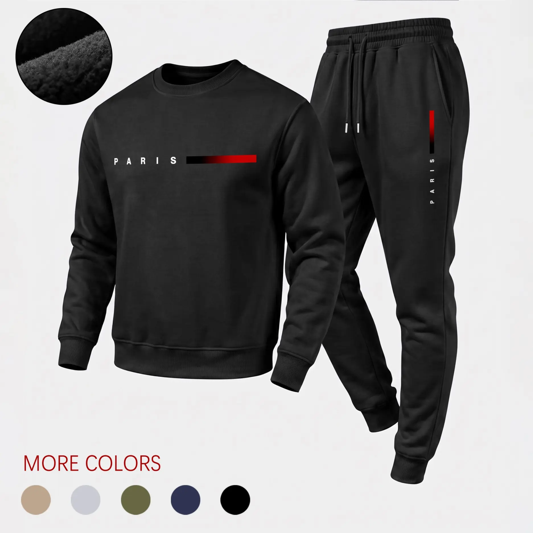 Men's Paris Letter Graphic Crewneck Sweatshirt and Jogger Pants Set, Casual Long Sleeve Pullover with Drawstring Sweatpants, Warm Fall Winter Tracksuit for Daily Wear, Travel, Lounge, Workout and Outdoor Activities