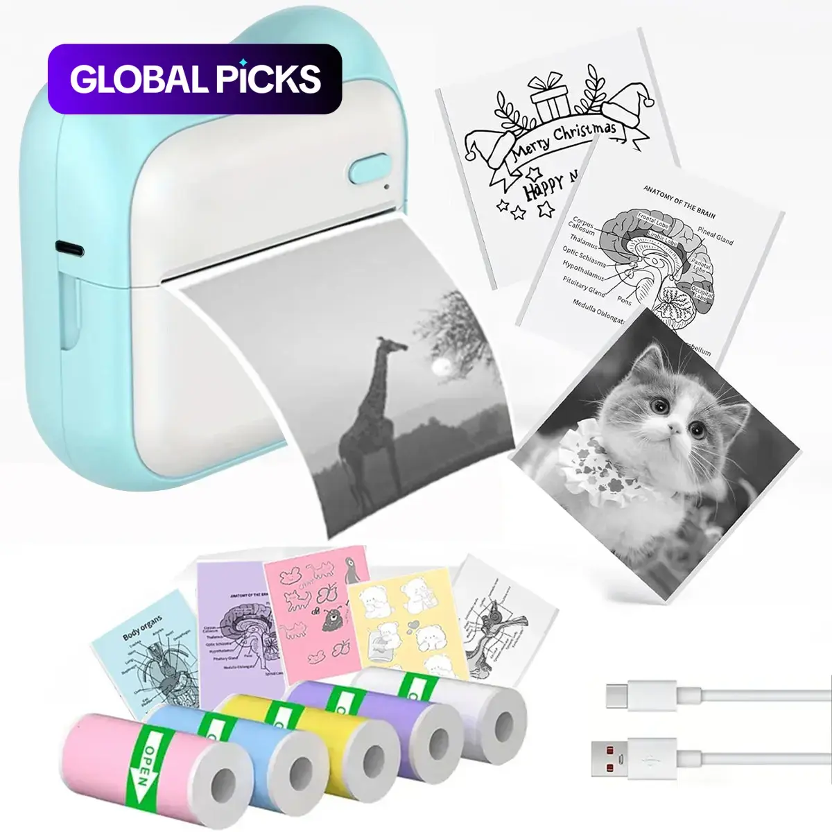 Wireless Mini Thermal Label Printer, 200 Dpi, USB Rechargeable, Portable Inkless Label Maker Sticker Printer, Compatible with iOS & Android #GLOBAL PICKS