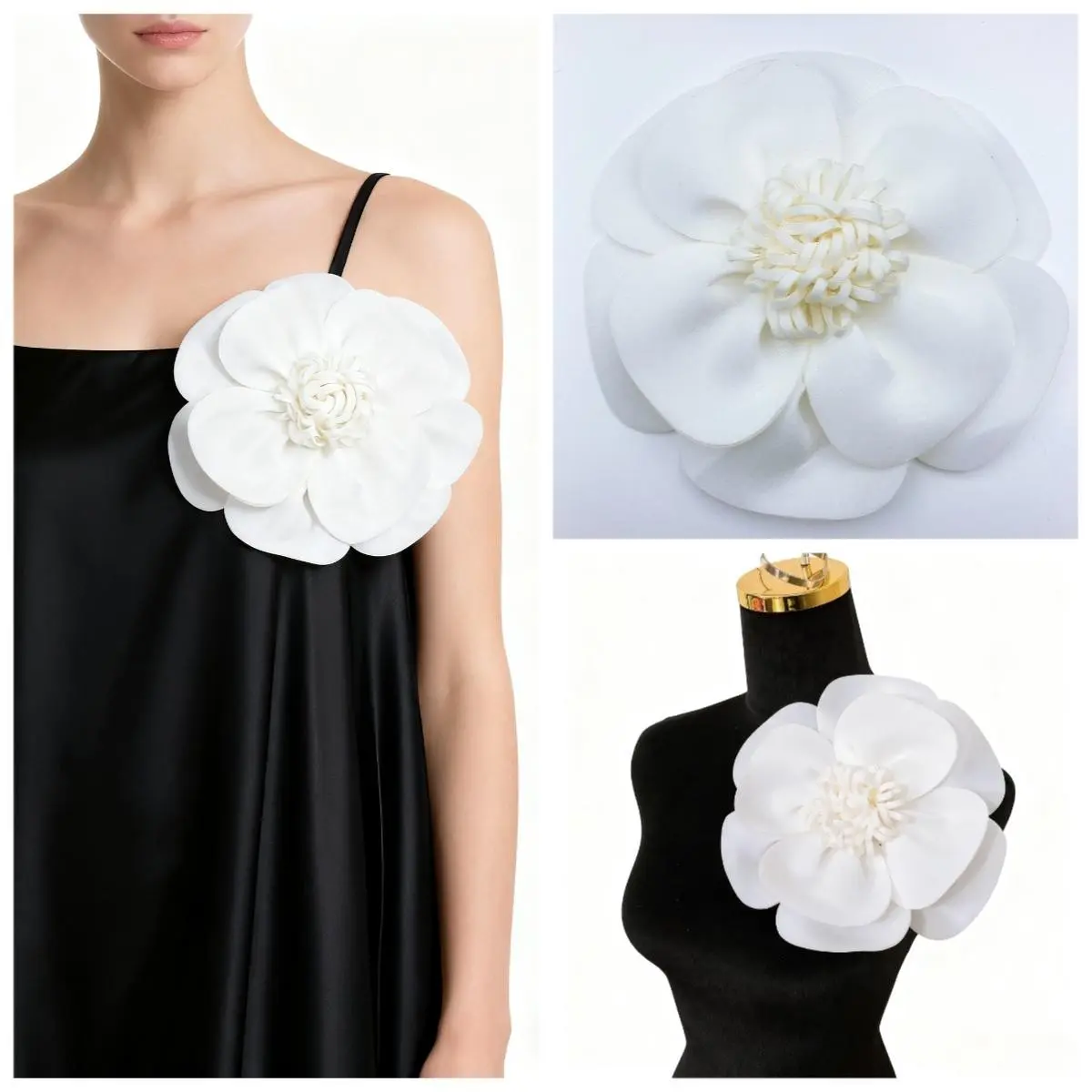 20cm Fabric Woven Camellia Flower Brooch, Elegant 3D Floral Accessory, Multi-Color Shoulder Pin, Wedding Dress Party Decoration