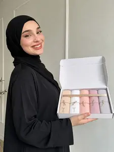 5pcs/set Women's Plain Muslim Headscarf Set, Elegant Hijab Scarf, Soft Comfortable Long Shawl, Gift Box for Eid Holiday Present