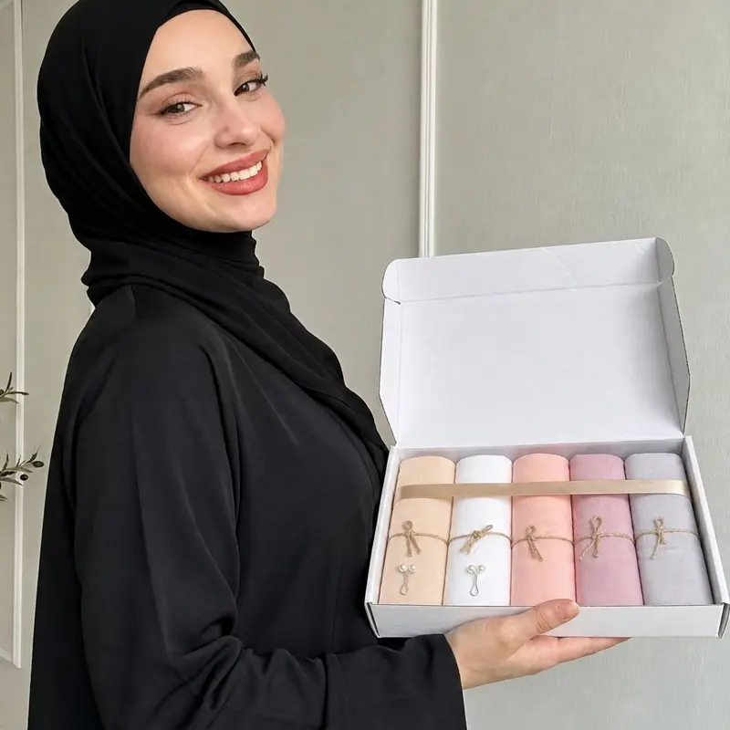 5pcs/set Women's Plain Set, Elegant Hijab Scarf For Muslim, Soft Comfortable Long Shawl, Ideal Gift for Eid Holiday