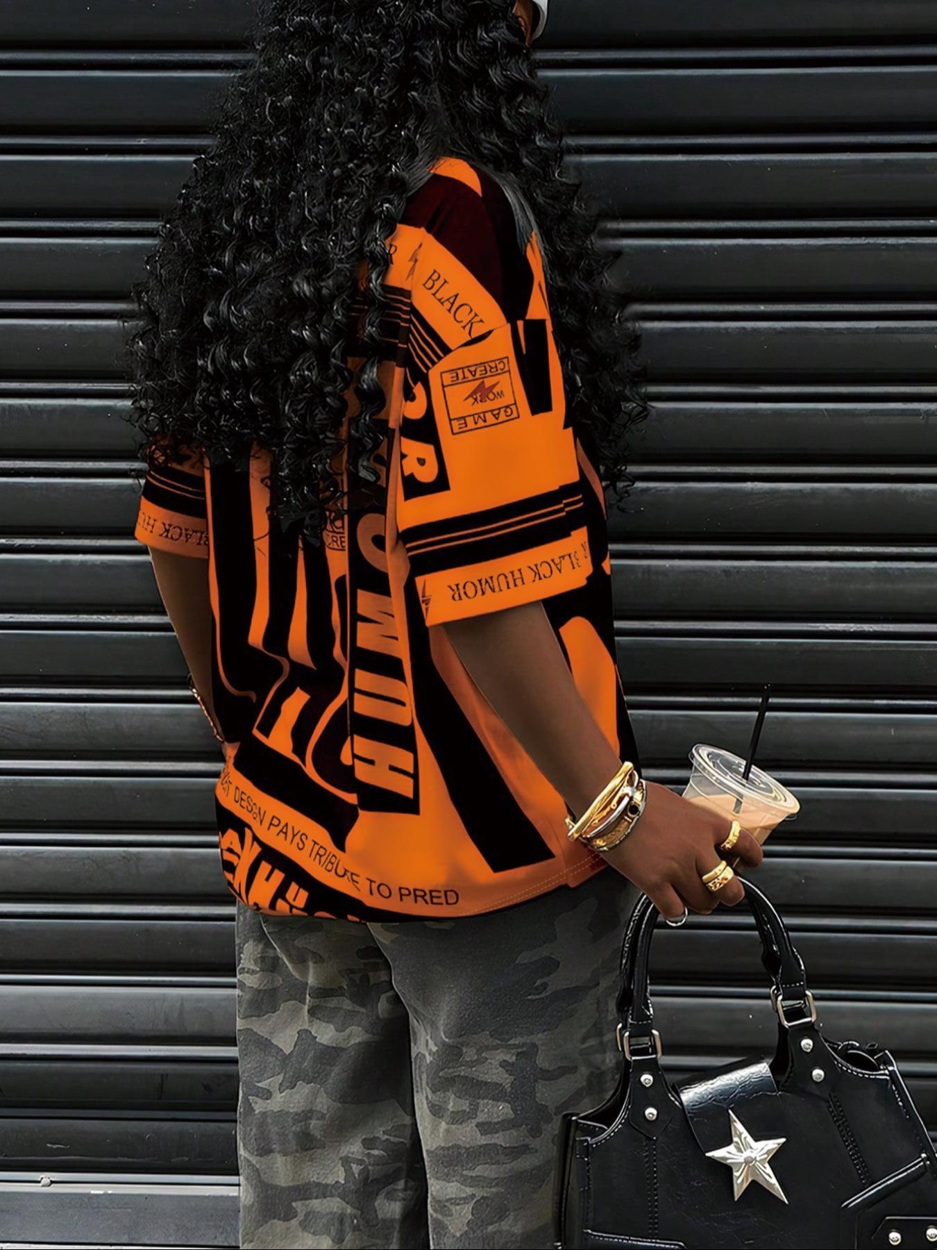 Women's Letter Print Round Neck Tee, Casual Style Tee, Fashion Casual Crew Neck T-shirt for Daily Holiday Vacation Outdoor Wear, Ladies Clothes for Summer, Top