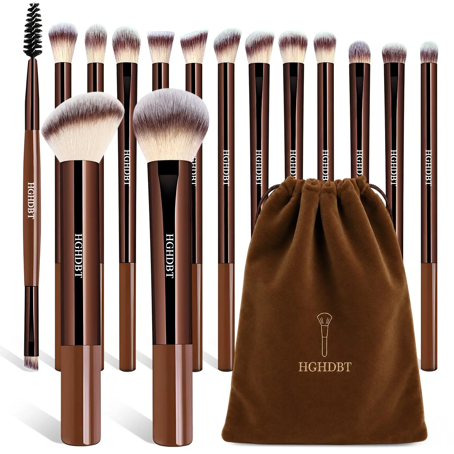 HGHDBT 16pcs Soft Fluffy Angled Makeup Brushes Set With Velvet Bag, Powder Brush, Eye Shadow Brush, Blush Brush, Detail Brush, Portable Cosmetic Beauty Tools For Daily Travel Makeup For Women Beginners