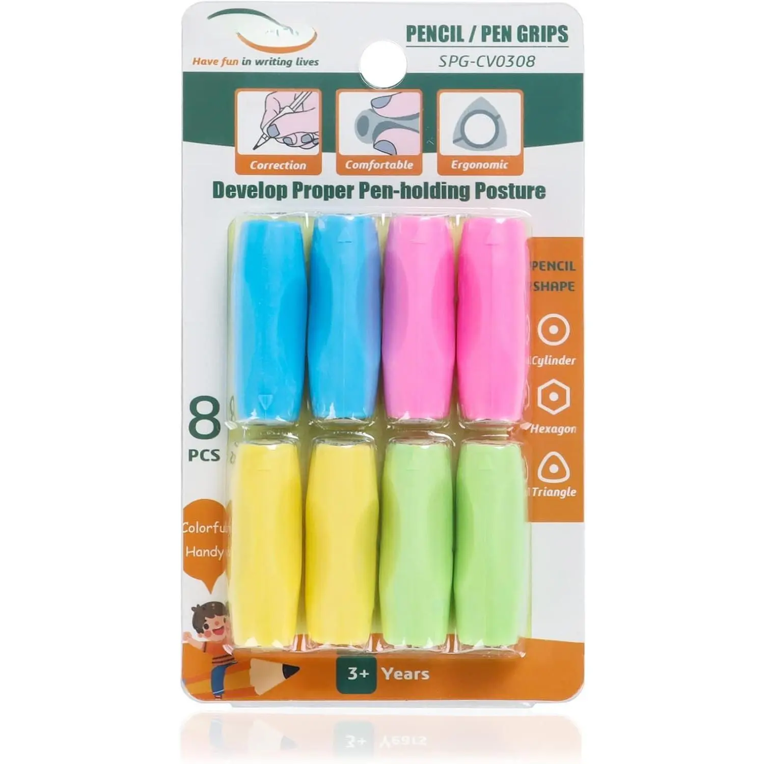 Pencil Grips for Adult, Pen Grip for Adult  8 count | 4 Colors,  Pen Grips for Writing, Mechanical Gel Pencil Cushion Grip, Rubber Pen Grippers