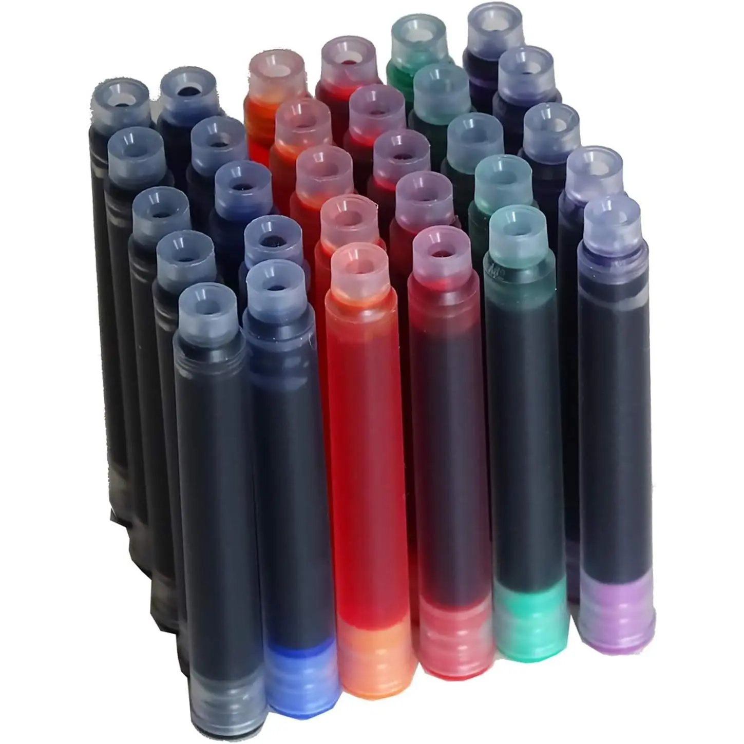 30 count Jinhao Fountain Pen Ink Cartridges Refill 6 Colors Set, Black, Blue,  Green, , Red and Orange International Standard Size 2.6mm Bore Diameter