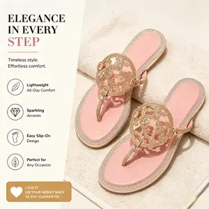 Elegant Rhinestone Flip Flops | All Day Comfort Summer Sandals Women's Rhinestone Hollow Out Flip Flops, Slip On Flat Thong Sandals, Sparkly Crystal Trim Casual Summer Beach Dress Shoes, Lightweight Comfort Walking Flip flops for Vacation D