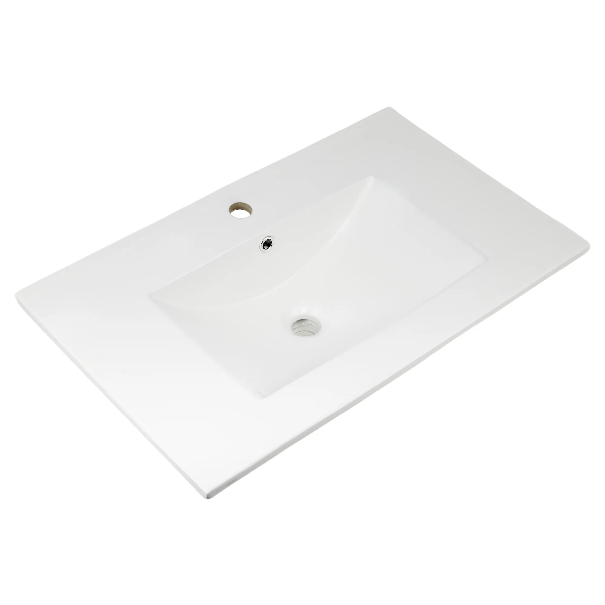 Drop-In Bathroom basin - 30 Inch White Ceramic Rectangular Porcelain Vanity Basin with Integrated Overflow - Single Faucet Hole Countertop Wash Basin