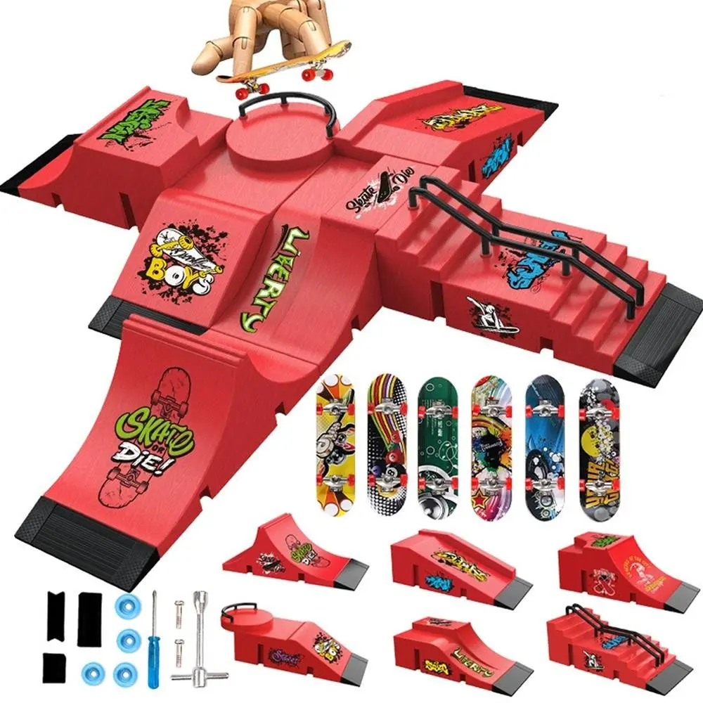 Challenging Six-In-One Finger Skateboard Ramp Training Set, Fidget Boards, Creative Mini Props for Park Scenes, Perfect Gift for 11 Festive Occasions