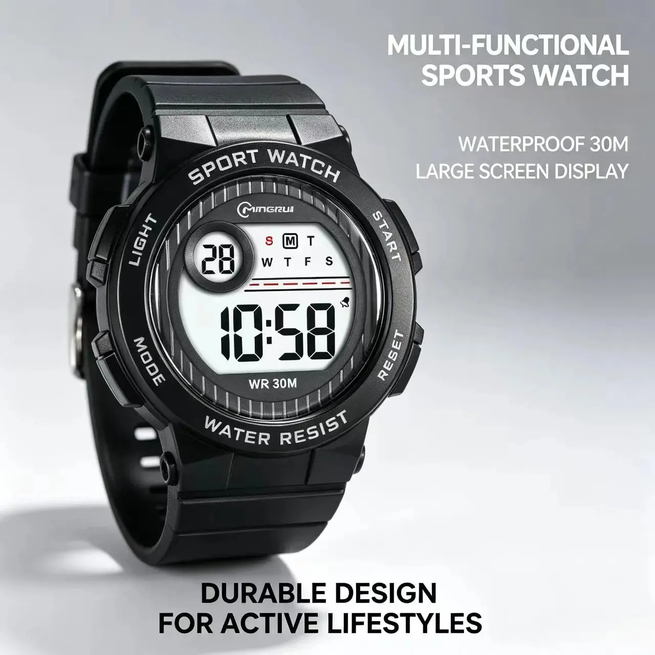 Kids' Candy Color Digital Watch with Adjustable TPU Strap, Round Light-Up Sport Watch with Alarm and Timer, Water Resistant, One-Size-Fits-All