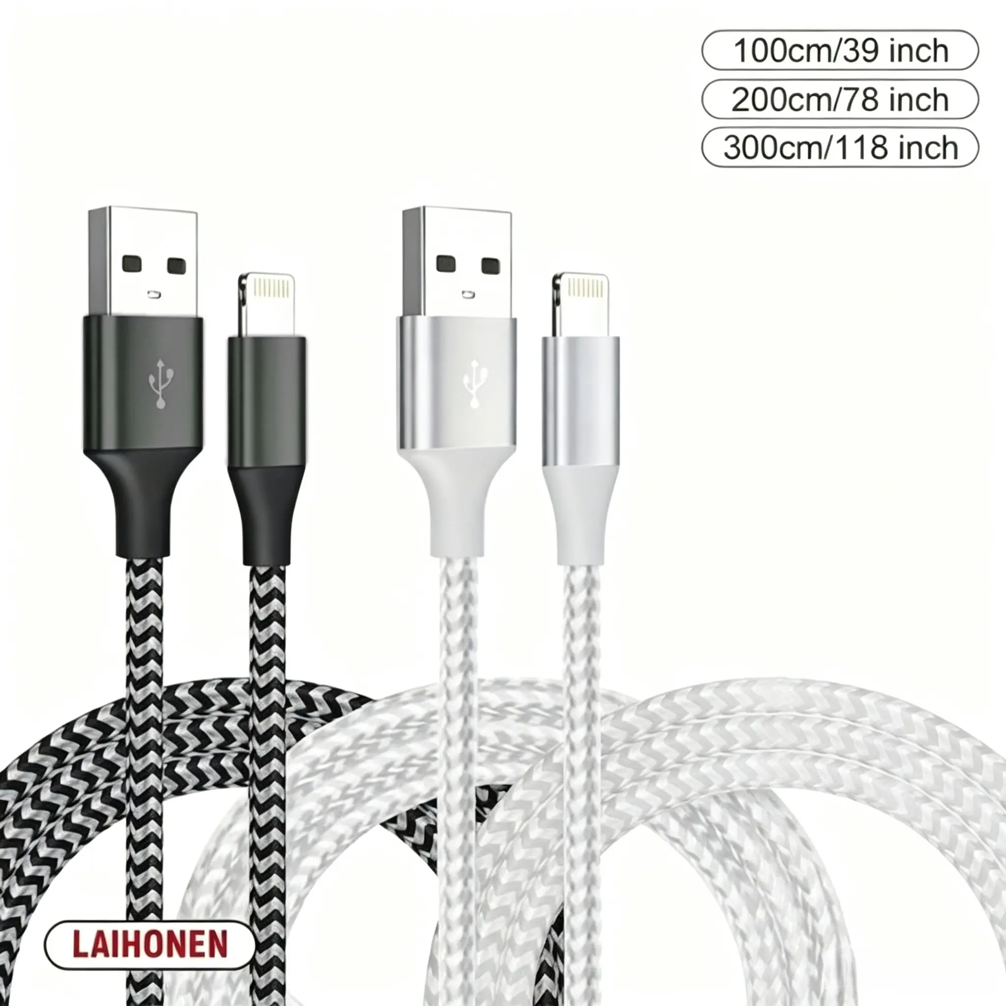 2pcs 10FT MFi USB Lightning Cables, Lightning Cord, Nylon Braided Fast Charging Cables with Overcharge Protection, Supports Fast Charging up to 2A, 480 Mbps Transfer Speeds - Compatible with iPhone, iPad, iPod, 10FT/304.8cm, Fast Charg