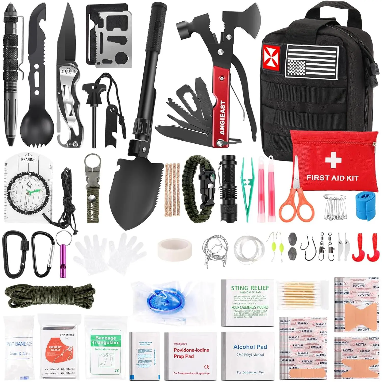 Survival Kit 256 in 1, First Aid Kit Survival Gear Tools Trauma Kit with Molle Pouch for Outdoor, Camping, Hunting, Hiking, Earthquake, Home, Office, Gifts for Men Dad Husband Women