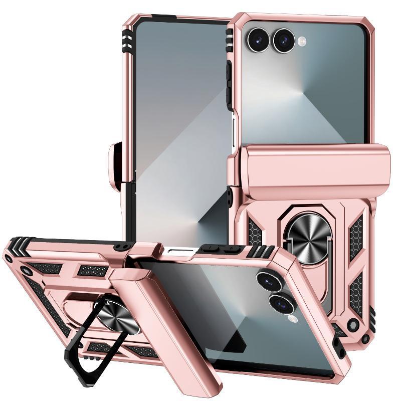 360 ° Rotating Metal Car Bracket Ring Solid Color Armor Lanyard Phone Case For Samsung Galaxy Z Flip 7 6 5 4 3 Protection Cover