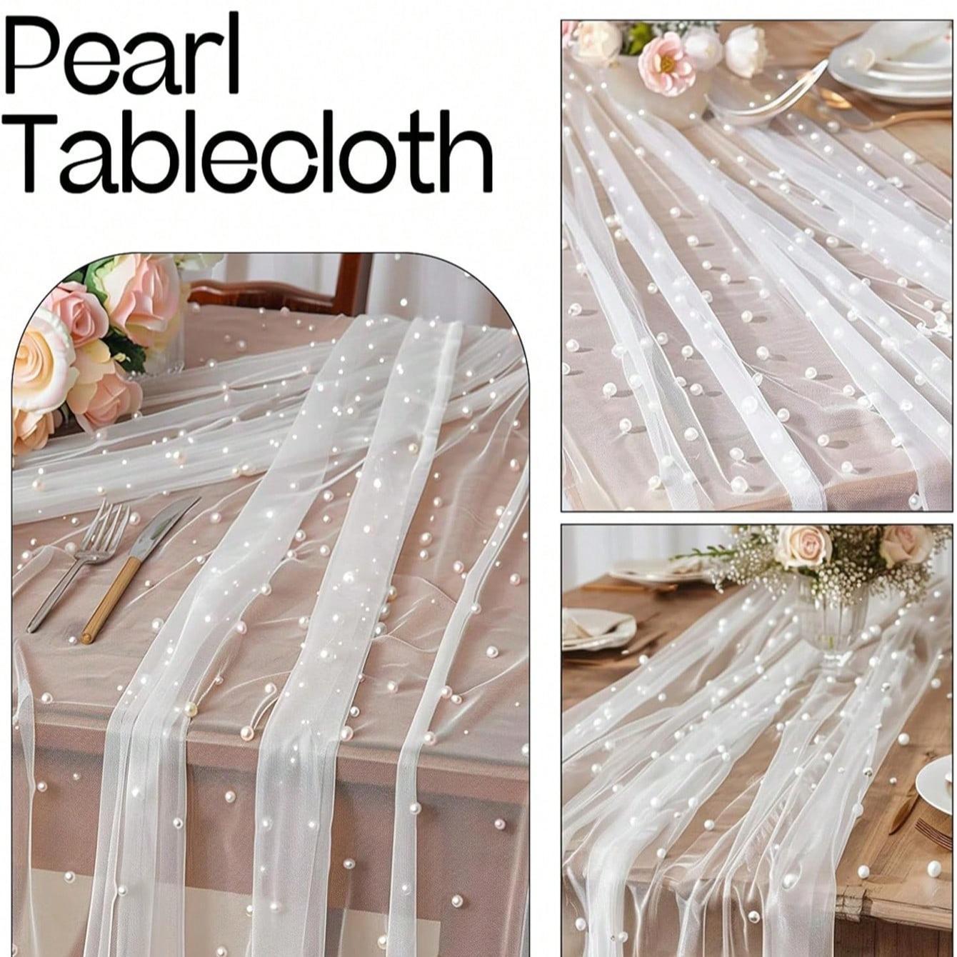 1pcs Pearl Decor Tablecloth, Wedding Pearl Sheer Tablecloth, Party Decoration, Chair Streamers, Event Backdrop, Bridal Shower Decor, Wedding Table Runner