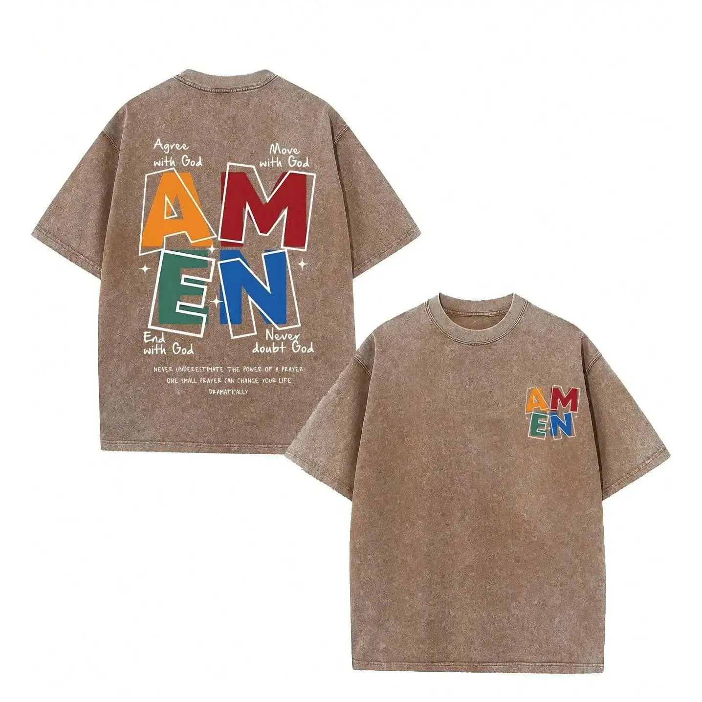 AMEN Classic Letter Header - for Men Women Vintage Distressed 230g Washed Cotton Casual Fit God Bless  (regular cotton/washed cotton) You Design Faith Christian Patriotic Round Neck Streetwear    vintage   Crewneck t shirt good graphic tee fathersdaygift