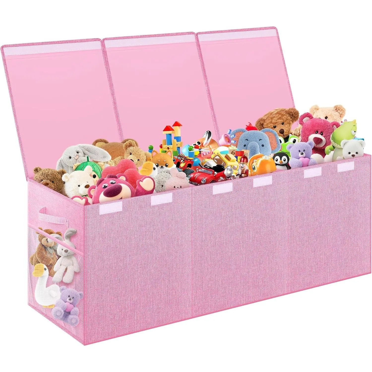 Extra Large Toy Box, Toybox for Kids Boys Girls, Collapsible Sturdy Toy Storage Organizer with Mesh Pockets, 40"x14"x16" Kids Storage Boxes Bins Baskets for Nursery, Playroom, Pink