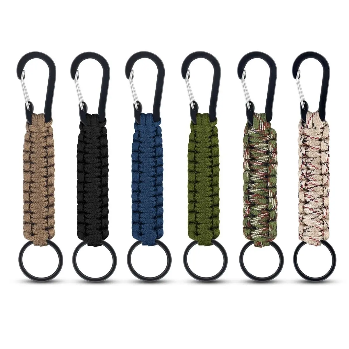 1/6pcs Paracord Keychain with Carabiner Braided Lanyard Key Chain Paracord Carabiner Clip for Keys Backpack Paracord Keychain Ring for Men Women Heavy Duty Hook for Outdoor Survival Camping Hiking