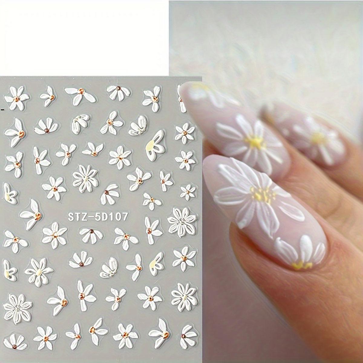 5D Embossed Daisy Design Nail Art Stickers, 6 Counts/set Flower Design Nail Art Decals, Self Adhesive Nail Art Supplies for Women and Girls, Christmas, Christmas Gift