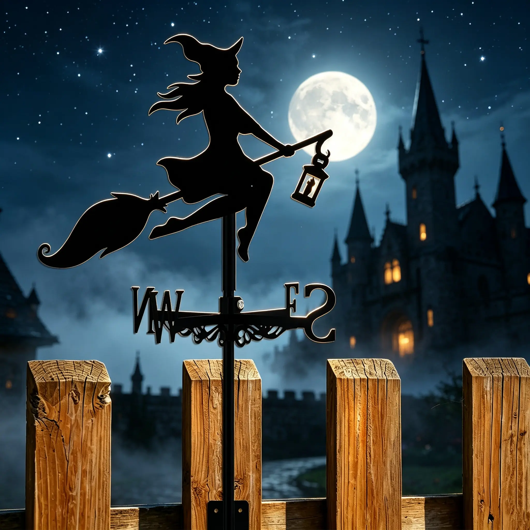 Flying Witch Iron Wind Vane, Halloween Decorative Wind Indicator, Outdoor Garden Decoration, Perfect for Holidays & Home