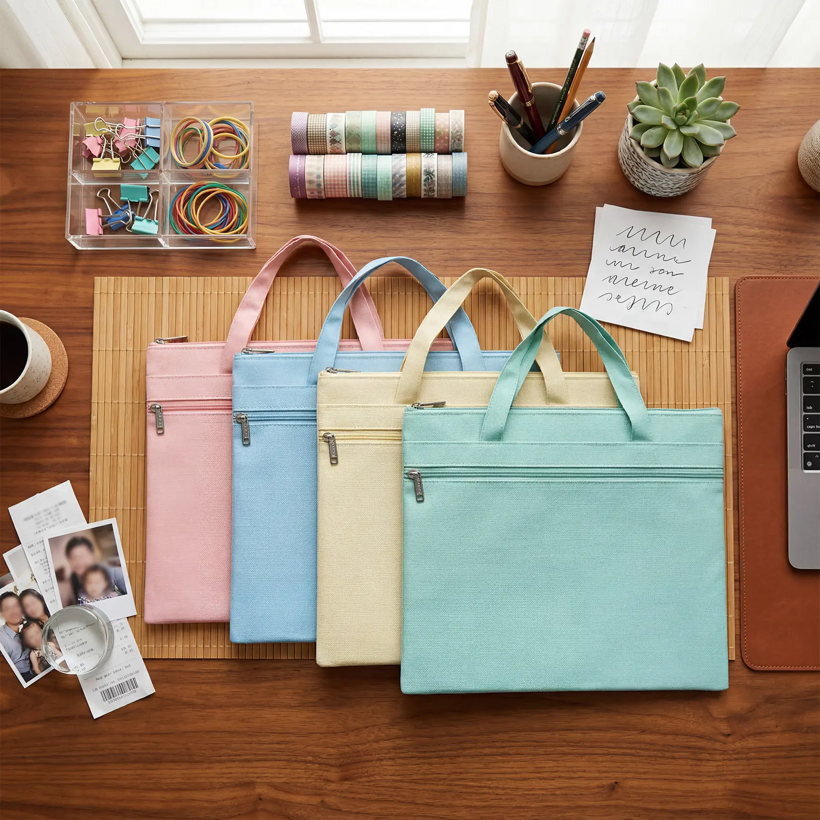Pastel 8-Piece Document Bag Set with Handles, Water-Resistant A4 Canvas-PVC Zipper Pouches (15in×11.8in), Reinforced Handles, Smooth Access, Document Storage, Organized Look for School&Office Filing