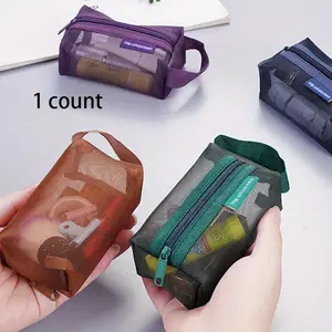 Mesh Outer Layer Cable Storage Bag, 1 Count Portable Small Carry-on Bag for Data Cable & Charger, Makeup Bag, Travel Dorm Cable Organizer, Travel Organization Pouch